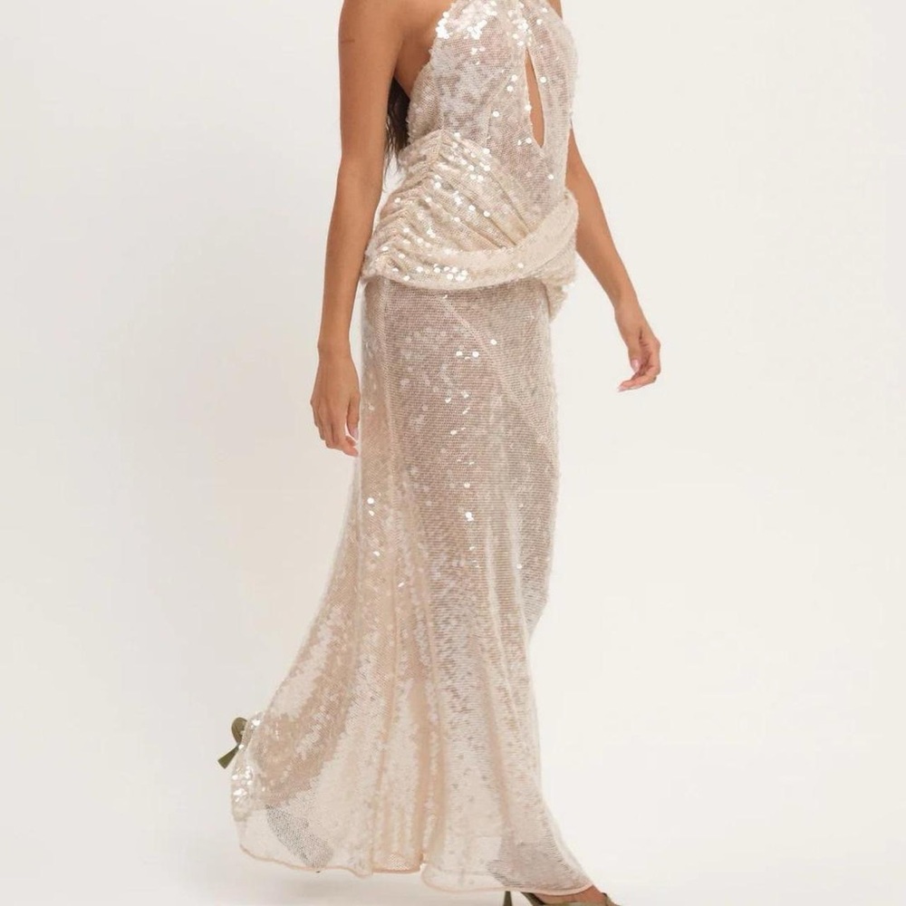 For Love & Lemons Sydney Sequin Maxi Dress Backless Halter Gown - Picture 4 of 12
